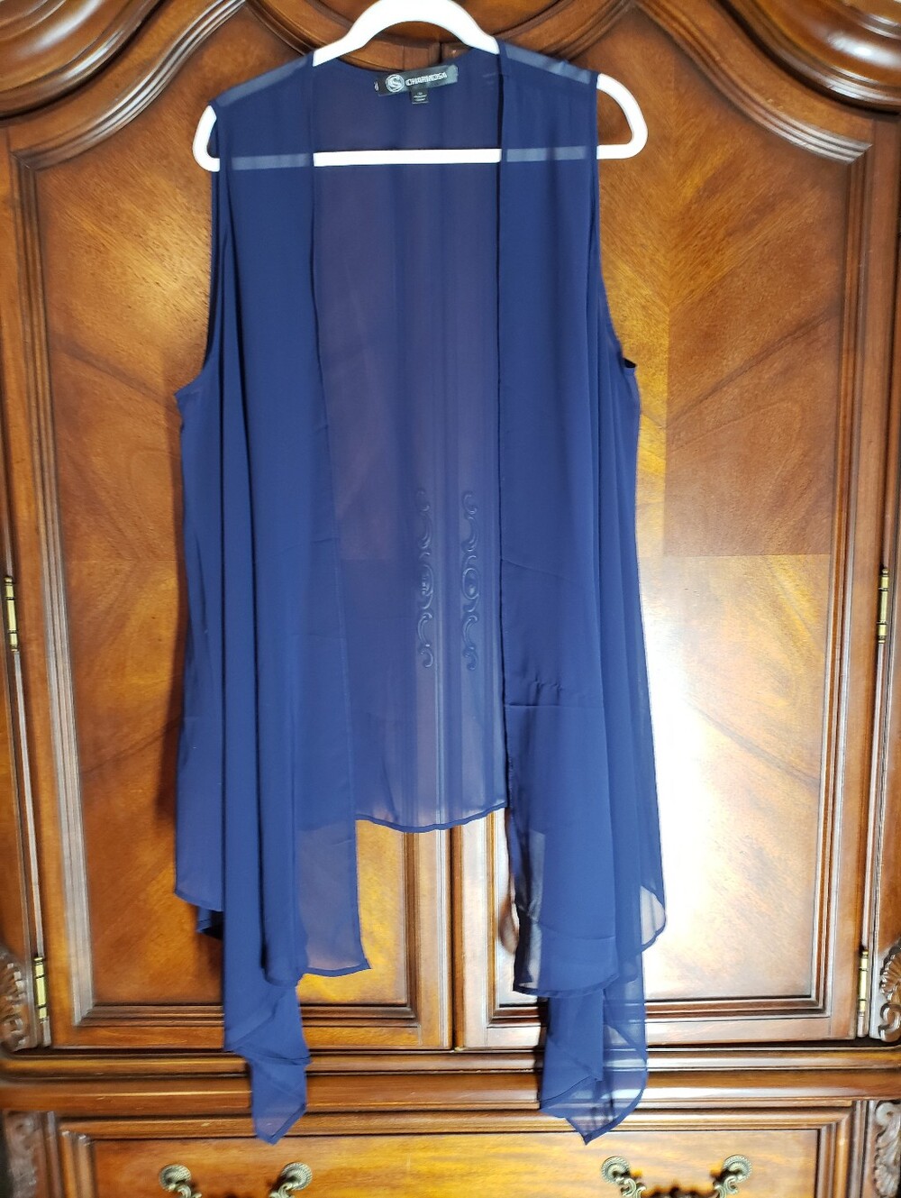 Charmosa Navy Sleeveless Chiffon Drape Vest